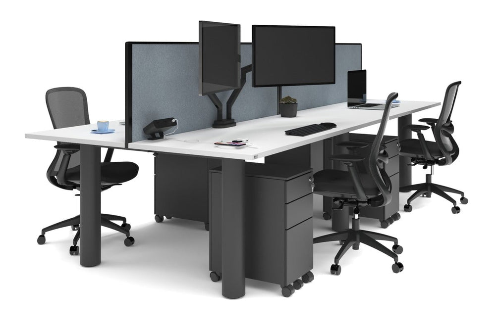 Quadro Cylinder Leg 4 Person Office Workstations [1600L x 700W]-black leg white cool grey (500H x 1600W)