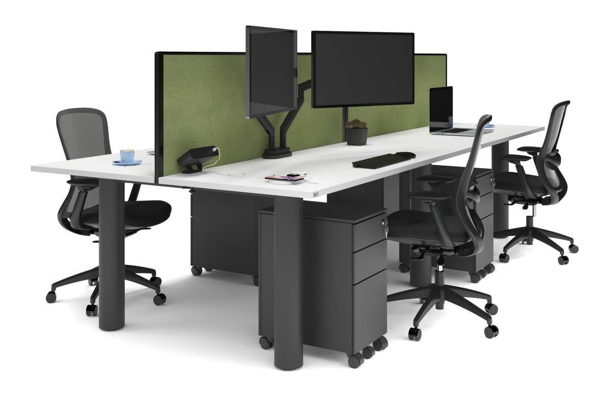 Quadro Cylinder Leg 4 Person Office Workstations [1600L x 700W] Jasonl black leg white green moss (500H x 1600W)