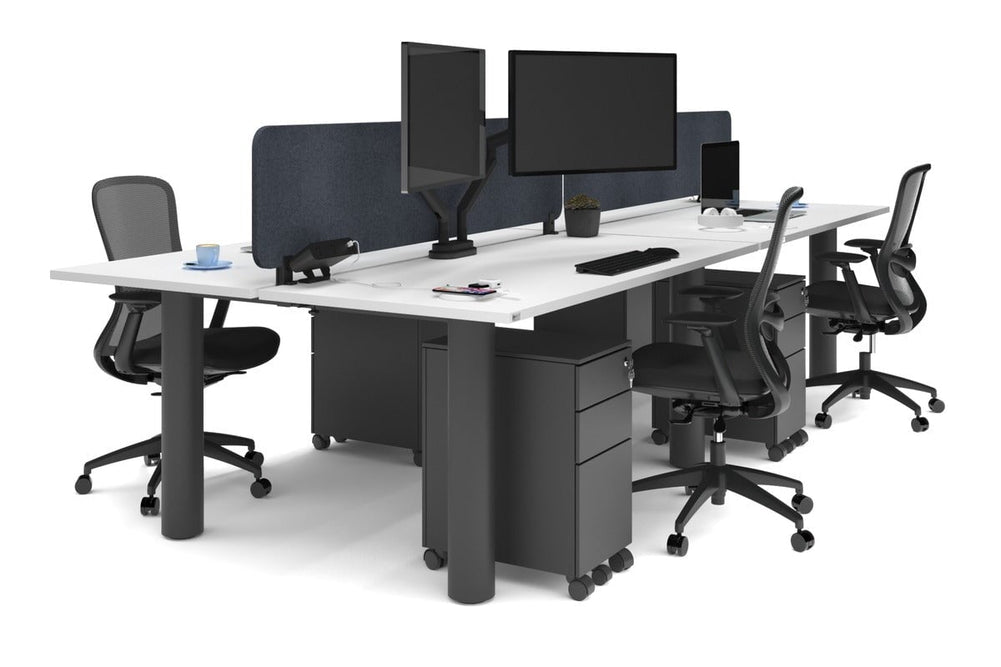 Quadro Cylinder Leg 4 Person Office Workstations [1600L x 700W]-black leg white dark grey acoustic panel (400H x 1600W)
