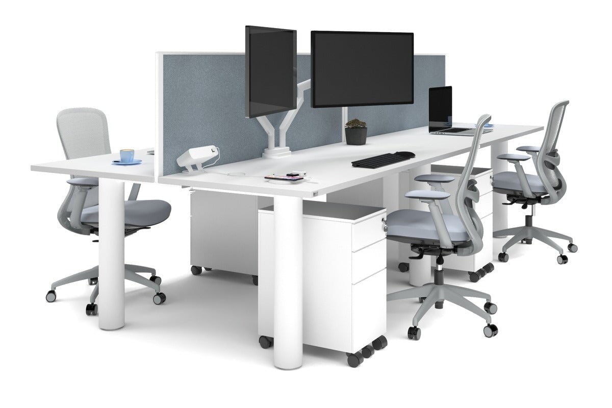 Quadro Cylinder Leg 4 Person Office Workstations [1600L x 700W] Jasonl white leg white cool grey (500H x 1600W)
