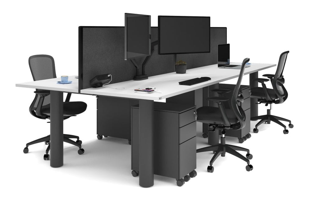 Quadro Cylinder Leg 4 Person Office Workstations [1600L x 700W]-black leg white moody charcoal (500H x 1600W)