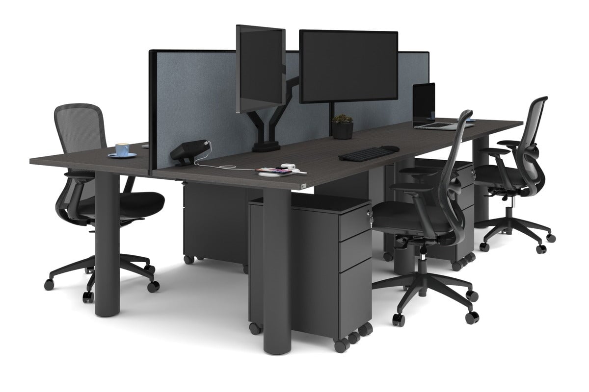 Quadro Cylinder Leg 4 Person Office Workstations [1600L x 700W] Jasonl black leg dark oak cool grey (500H x 1600W)
