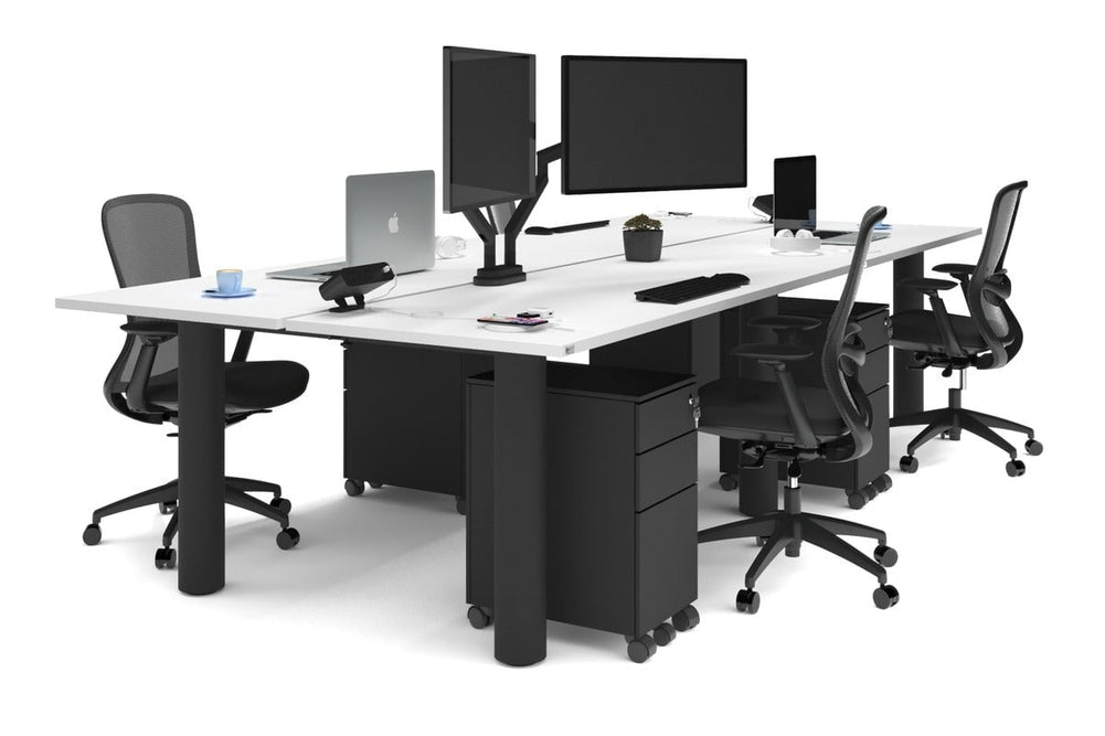 Quadro Cylinder Leg 4 Person Office Workstations [1600L x 700W]-black leg white none