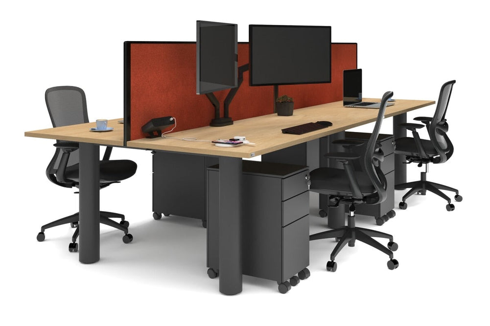 Quadro Cylinder Leg 4 Person Office Workstations [1600L x 700W]-black leg maple orange squash (500H x 1600W)
