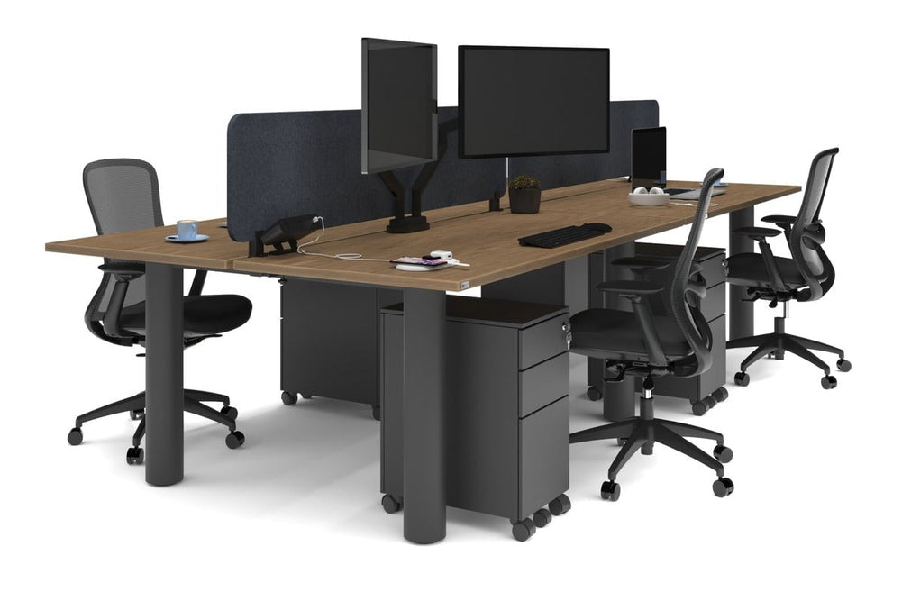 Quadro Cylinder Leg 4 Person Office Workstations [1600L x 700W]-black leg salvage oak dark grey acoustic panel (400H x 1600W)