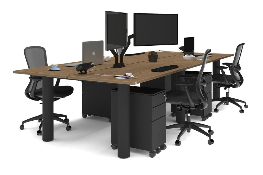 Quadro Cylinder Leg 4 Person Office Workstations [1600L x 700W]-black leg salvage oak none