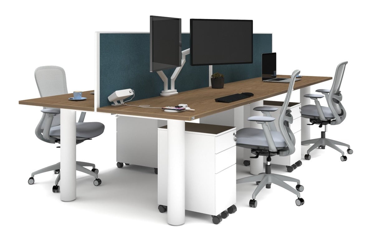 Quadro Cylinder Leg 4 Person Office Workstations [1600L x 700W] Jasonl white leg salvage oak deep blue (500H x 1600W)