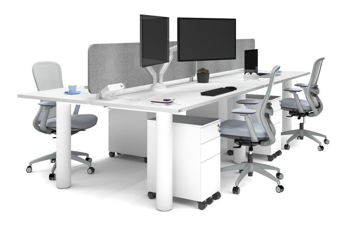 Quadro Cylinder Leg 4 Person Office Workstations [1600L x 700W] Jasonl white leg white light grey echo panel (400H x 1600W)