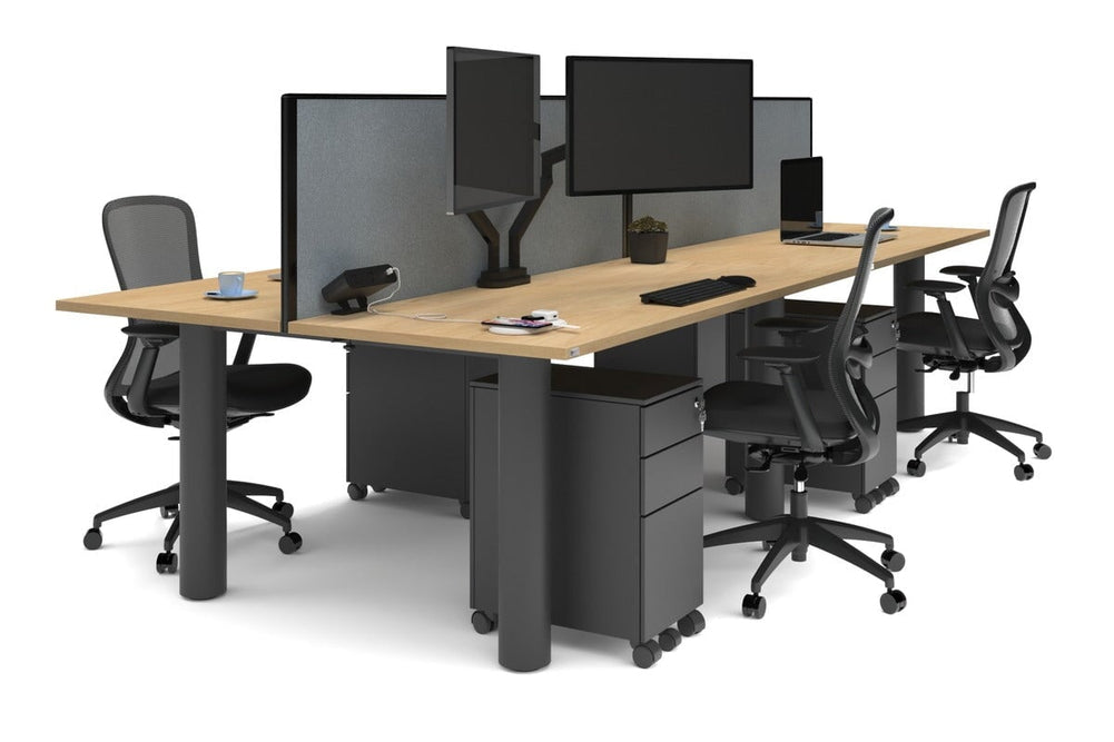 Quadro Cylinder Leg 4 Person Office Workstations [1600L x 700W]-black leg maple cool grey (500H x 1600W)