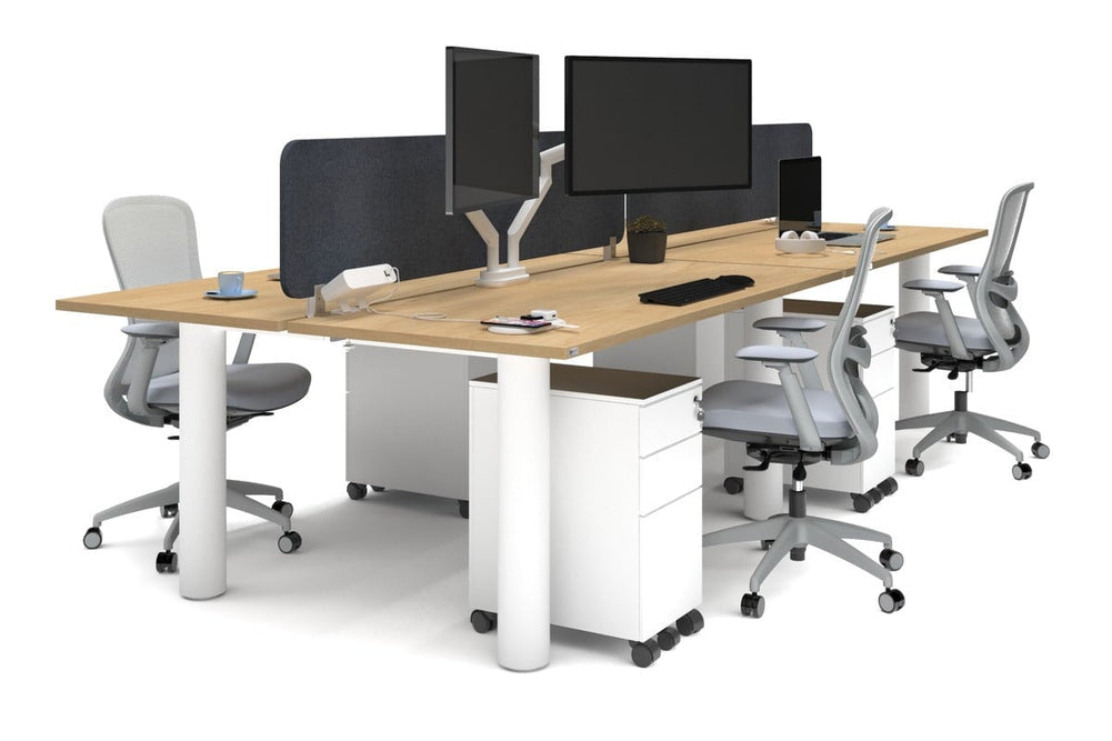 Quadro Cylinder Leg 4 Person Office Workstations [1600L x 700W]-white leg maple dark grey acoustic panel (400H x 1600W)