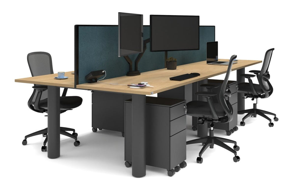 Quadro Cylinder Leg 4 Person Office Workstations [1600L x 700W]-black leg maple deep blue (500H x 1600W)