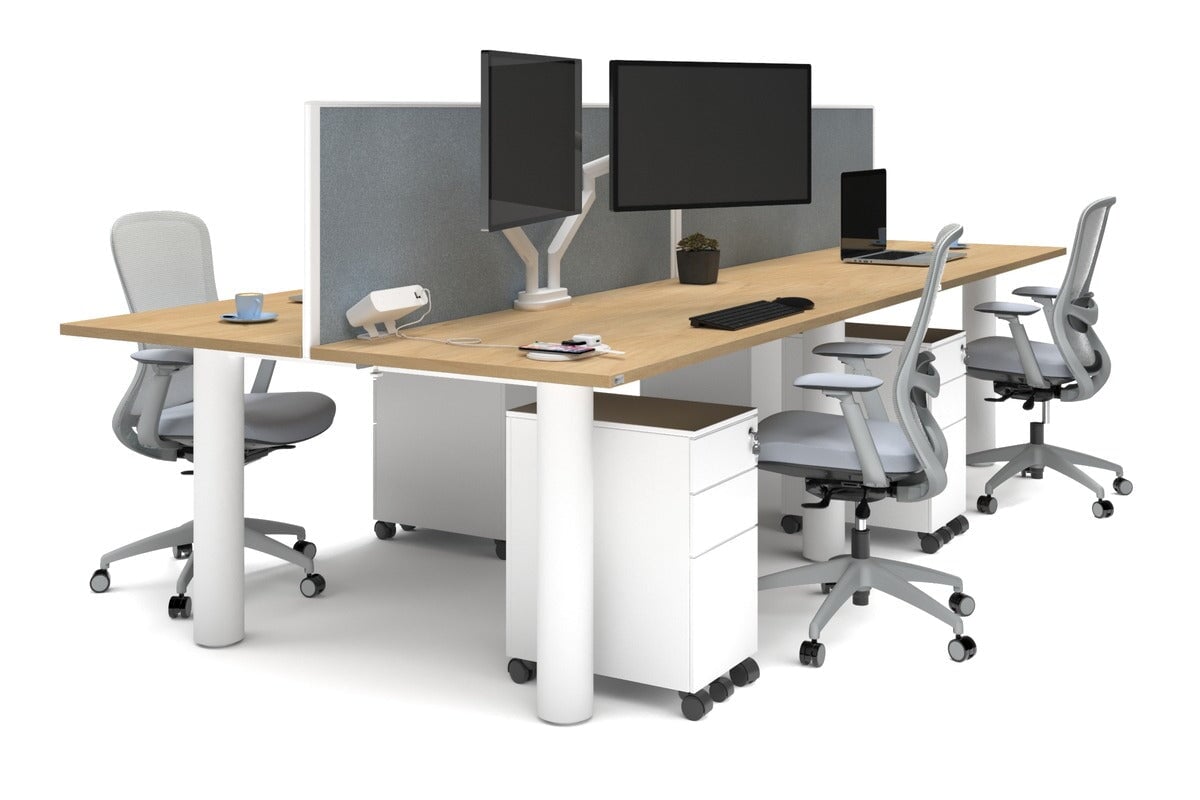 Quadro Cylinder Leg 4 Person Office Workstations [1600L x 700W] Jasonl white leg maple cool grey (500H x 1600W)