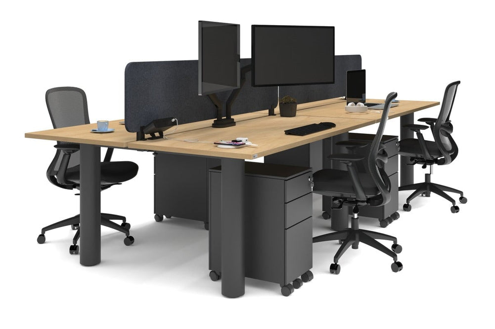 Quadro Cylinder Leg 4 Person Office Workstations [1600L x 700W]-black leg maple dark grey acoustic panel (400H x 1600W)