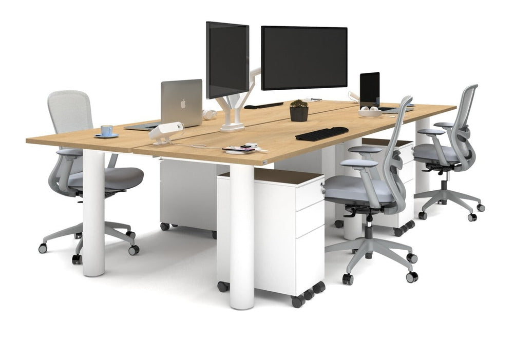 Quadro Cylinder Leg 4 Person Office Workstations [1600L x 700W]-white leg maple none