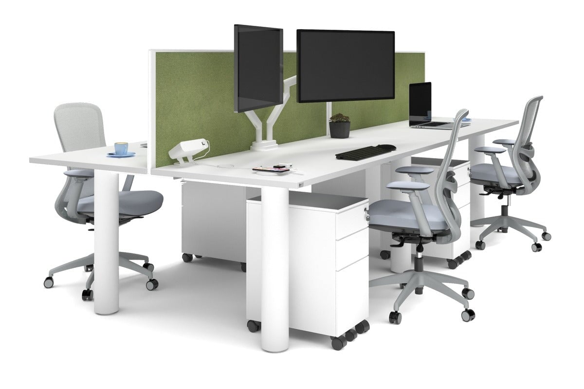 Quadro Cylinder Leg 4 Person Office Workstations [1600L x 700W] Jasonl white leg white green moss (500H x 1600W)
