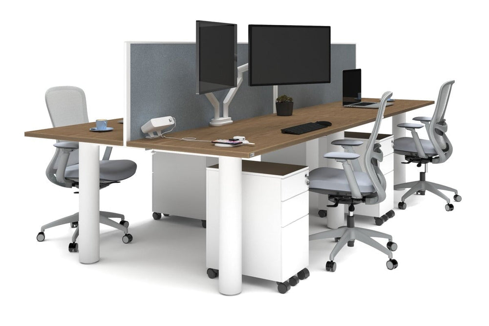Quadro Cylinder Leg 4 Person Office Workstations [1600L x 700W]-white leg salvage oak cool grey (500H x 1600W)
