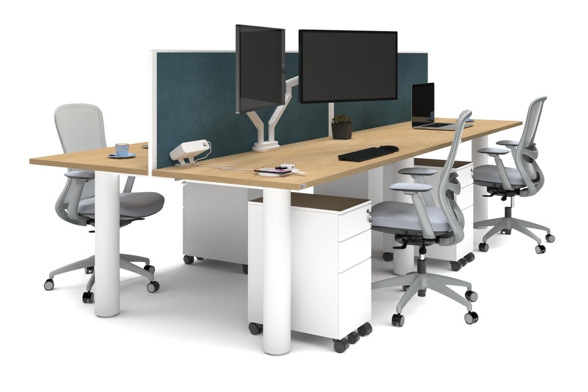 Quadro Cylinder Leg 4 Person Office Workstations [1600L x 700W] Jasonl white leg maple deep blue (500H x 1600W)