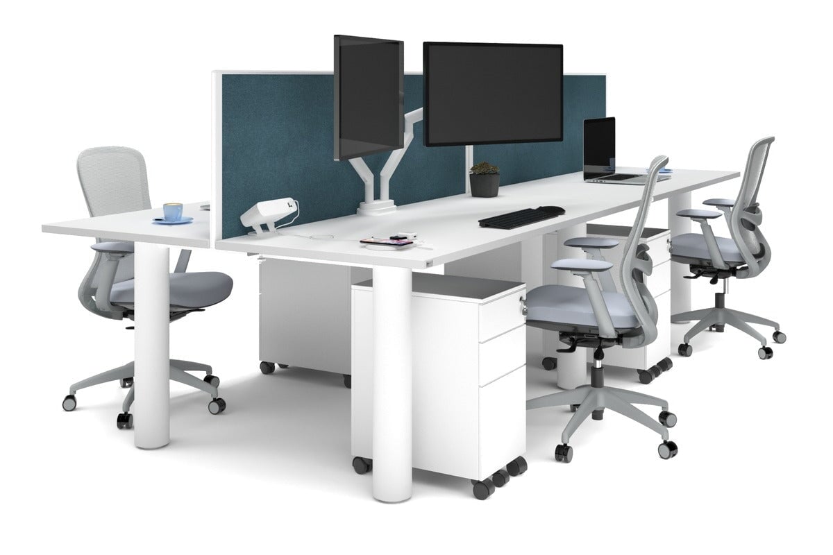 Quadro Cylinder Leg 4 Person Office Workstations [1600L x 700W] Jasonl white leg white deep blue (500H x 1600W)