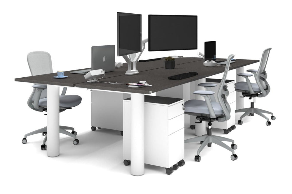 Quadro Cylinder Leg 4 Person Office Workstations [1600L x 700W]-white leg dark oak none