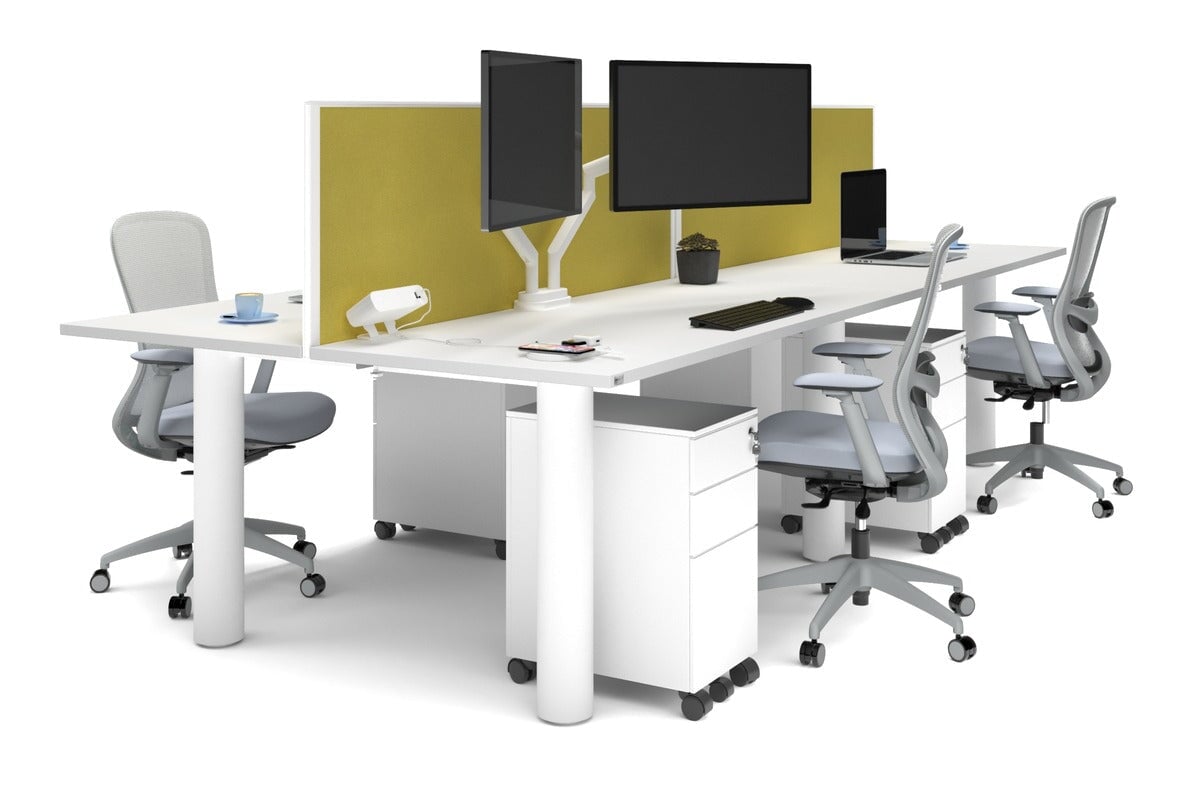 Quadro Cylinder Leg 4 Person Office Workstations [1600L x 700W]-white leg white mustard yellow (500H x 1600W)