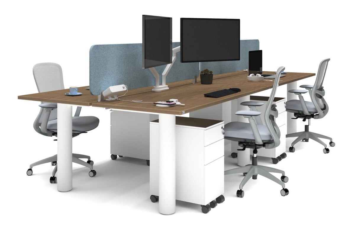 Quadro Cylinder Leg 4 Person Office Workstations [1600L x 700W] Jasonl white leg salvage oak blue echo panel (400H x 1600W)