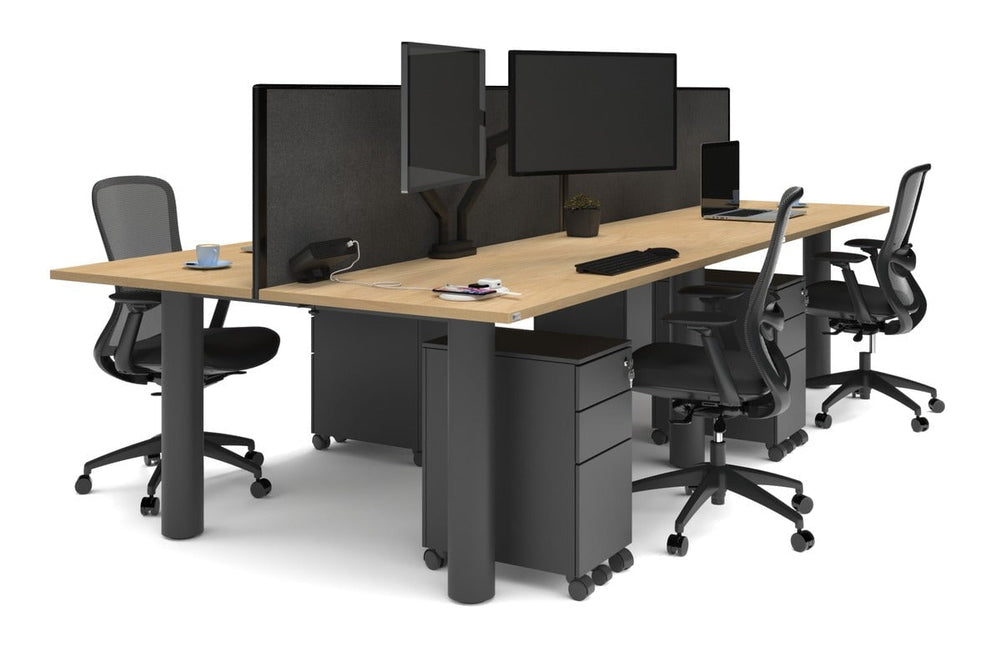 Quadro Cylinder Leg 4 Person Office Workstations [1600L x 700W]-black leg maple moody charcoal (500H x 1600W)