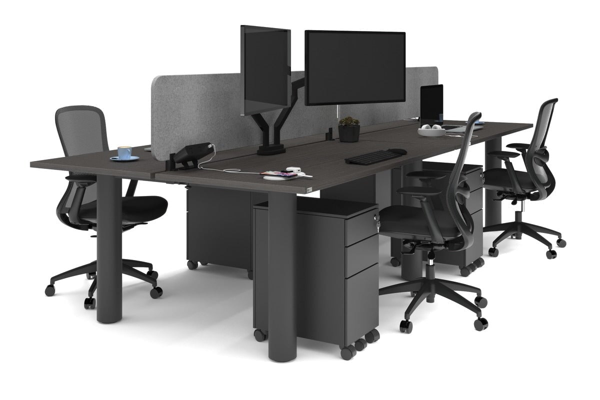 Quadro Cylinder Leg 4 Person Office Workstations [1600L x 700W] Jasonl black leg dark oak light grey echo panel (400H x 1600W)