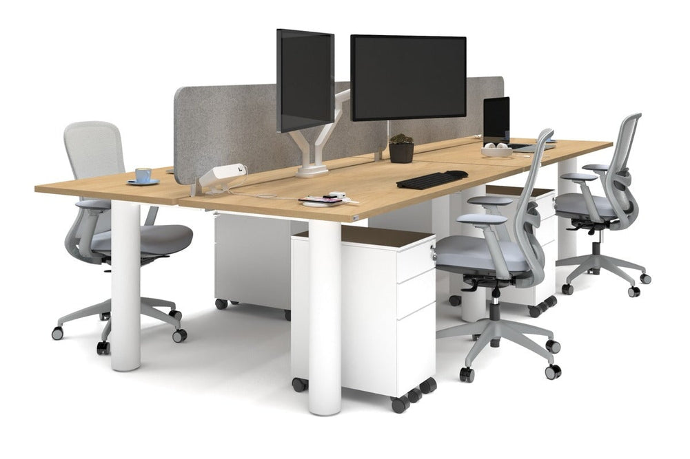 Quadro Cylinder Leg 4 Person Office Workstations [1600L x 700W]-white leg maple light grey acoustic panel (400H x 1600W)