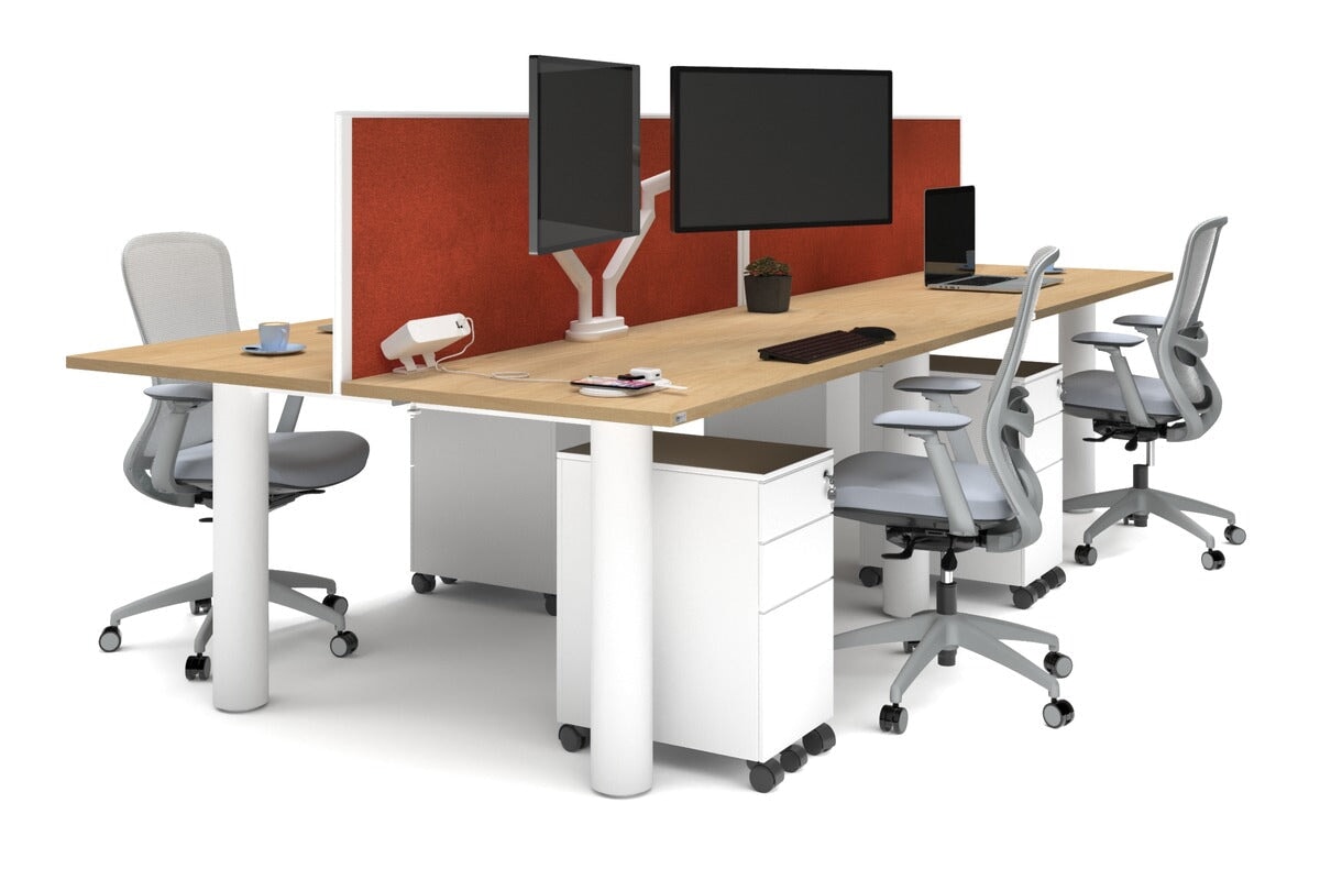 Quadro Cylinder Leg 4 Person Office Workstations [1600L x 700W] Jasonl white leg maple orange squash (500H x 1600W)