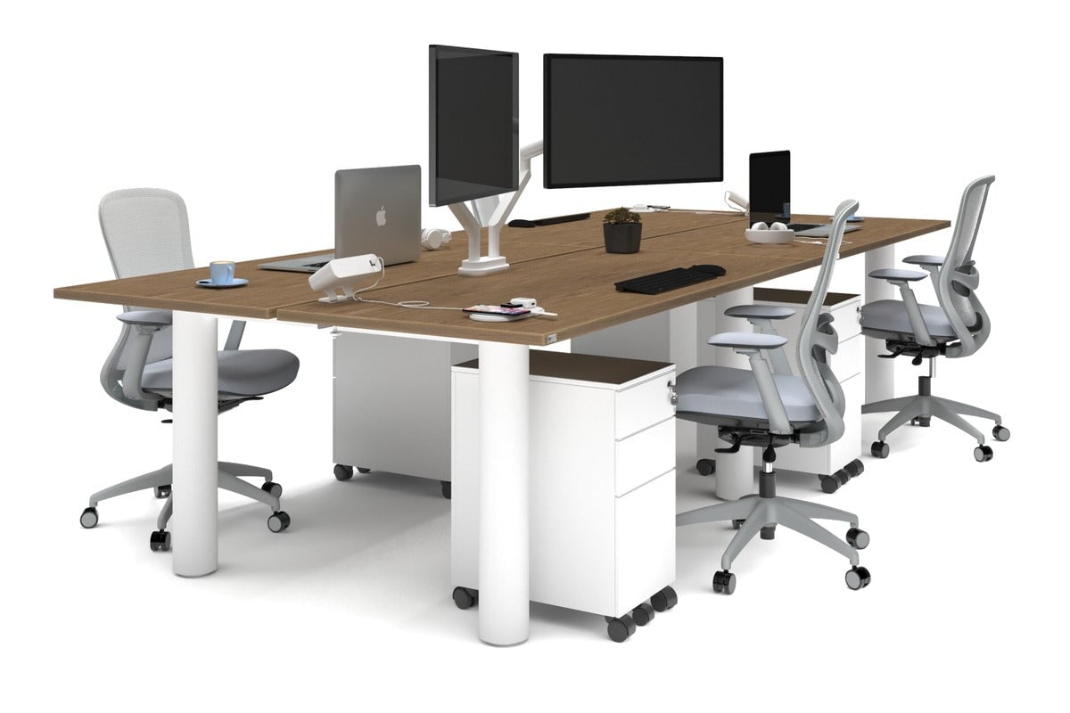 Quadro Cylinder Leg 4 Person Office Workstations [1600L x 700W] Jasonl white leg salvage oak none
