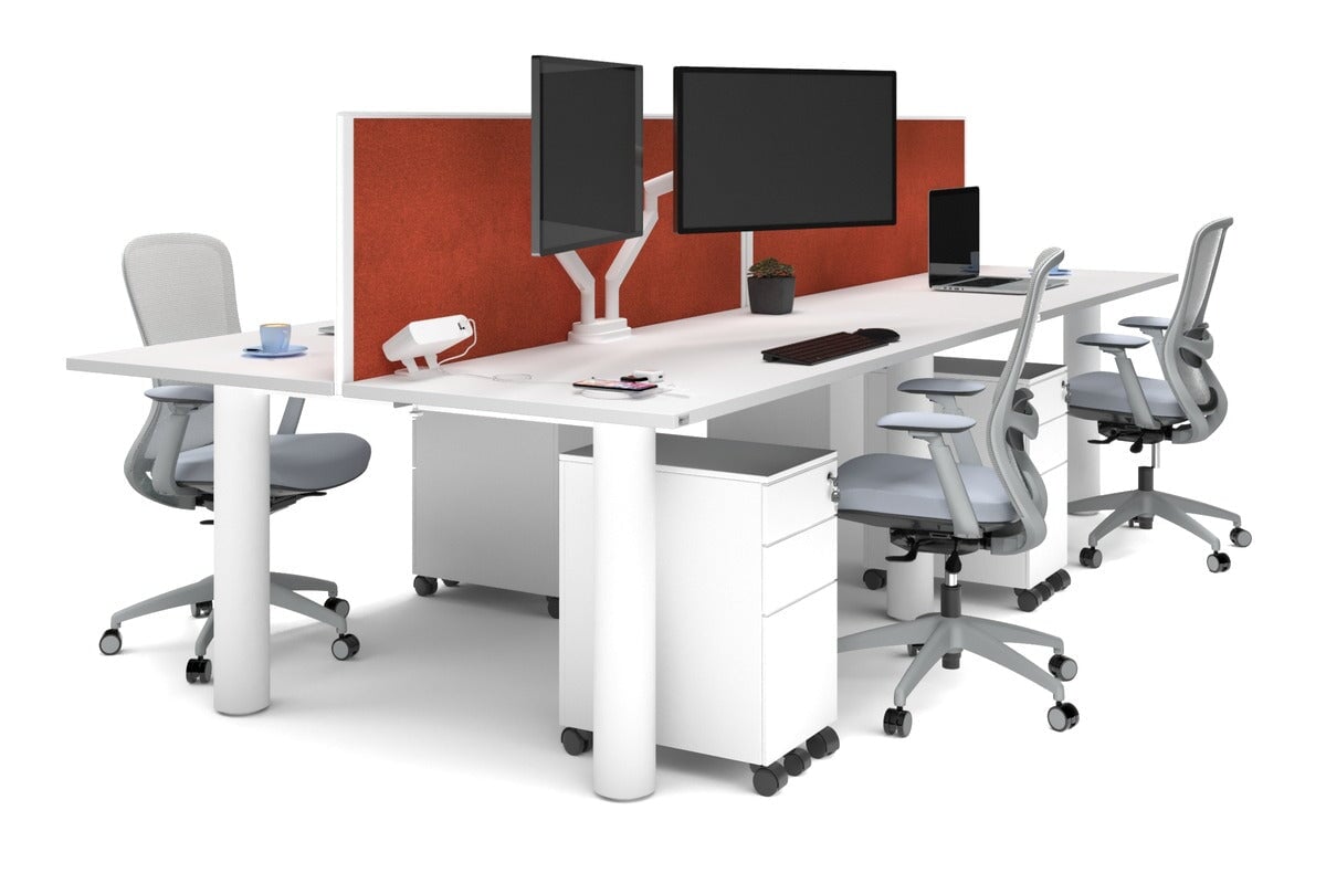 Quadro Cylinder Leg 4 Person Office Workstations [1600L x 700W] Jasonl white leg white orange squash (500H x 1600W)
