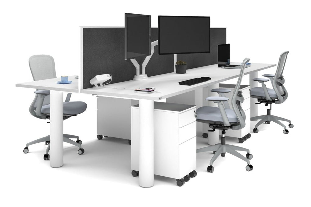 Quadro Cylinder Leg 4 Person Office Workstations [1600L x 700W]-white leg white moody charcoal (500H x 1600W)