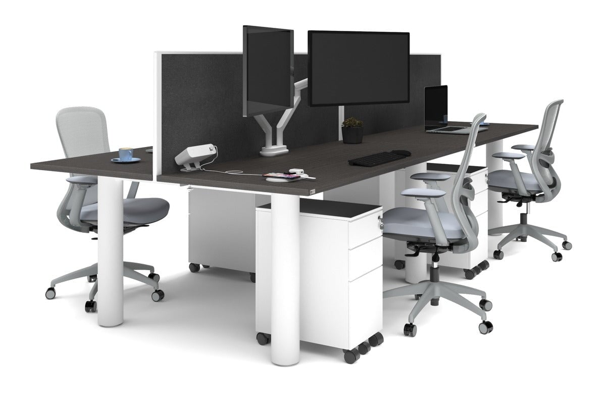 Quadro Cylinder Leg 4 Person Office Workstations [1600L x 700W] Jasonl white leg dark oak moody charcoal (500H x 1600W)