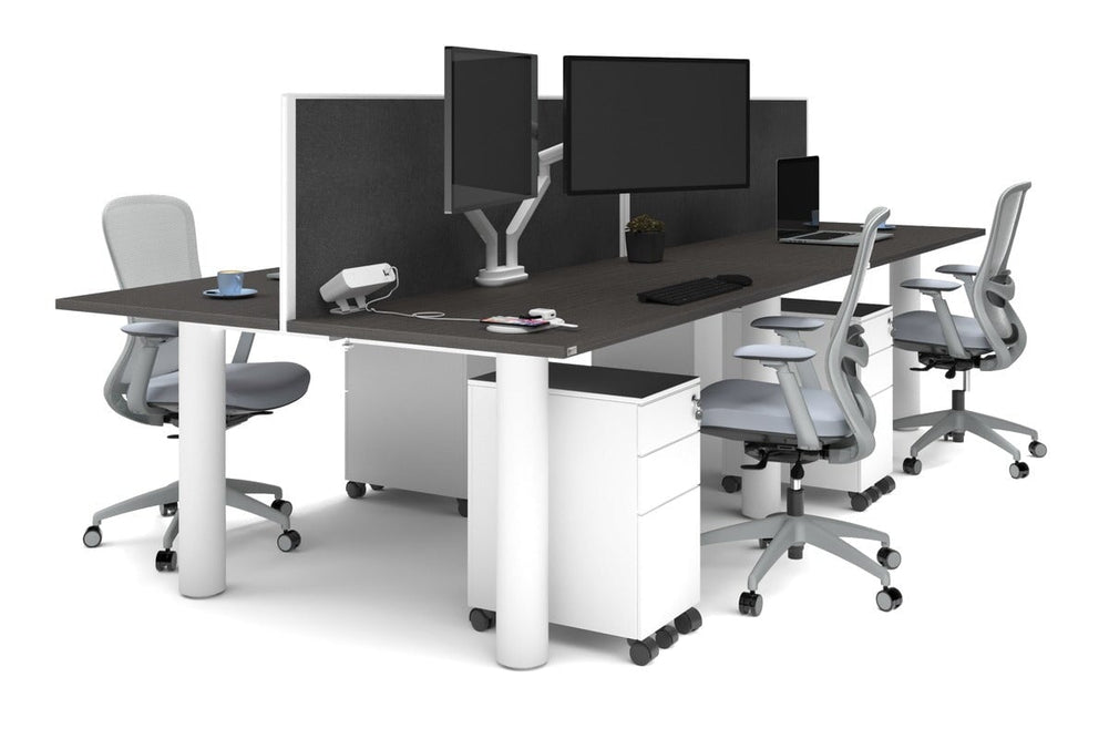 Quadro Cylinder Leg 4 Person Office Workstations [1600L x 700W]-white leg dark oak moody charcoal (500H x 1600W)