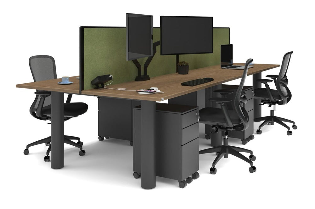 Quadro Cylinder Leg 4 Person Office Workstations [1600L x 700W]-black leg salvage oak green moss (500H x 1600W)