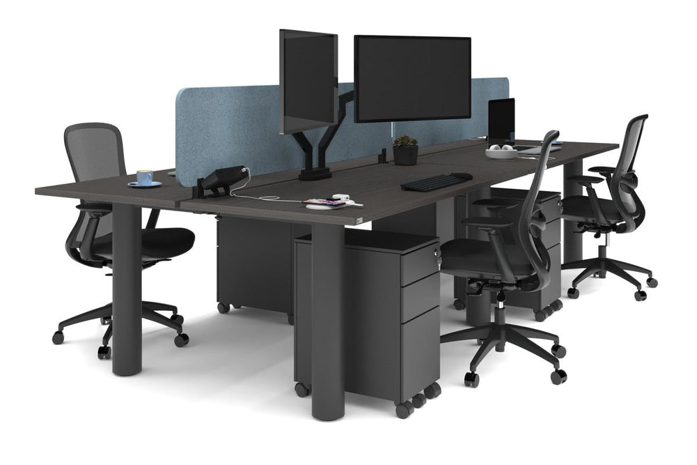 Quadro Cylinder Leg 4 Person Office Workstations [1600L x 700W]-black leg dark oak blue acoustic panel (400H x 1600W)
