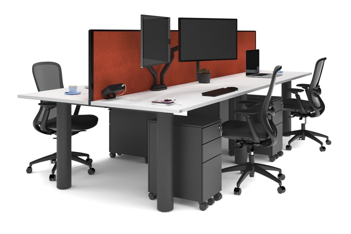 Quadro Cylinder Leg 4 Person Office Workstations [1600L x 700W] Jasonl black leg white orange squash (500H x 1600W)