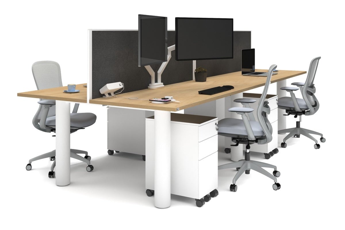 Quadro Cylinder Leg 4 Person Office Workstations [1600L x 700W] Jasonl white leg maple moody charcoal (500H x 1600W)