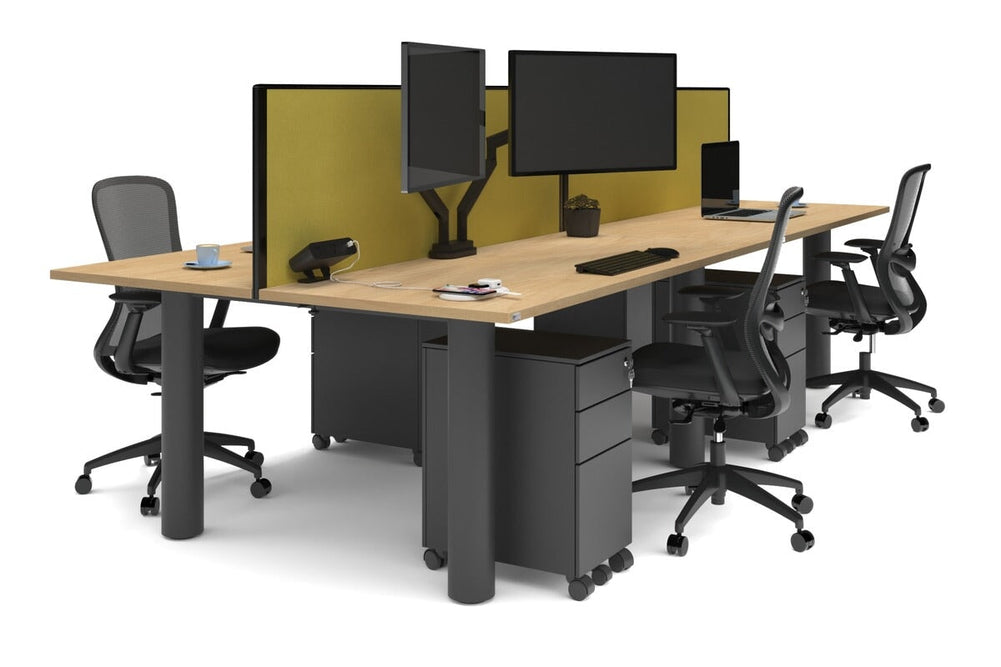 Quadro Cylinder Leg 4 Person Office Workstations [1600L x 700W]-black leg maple mustard yellow (500H x 1600W)