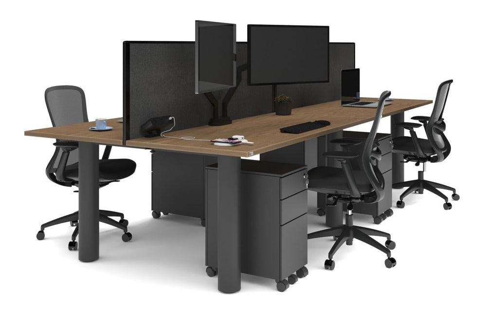 Quadro Cylinder Leg 4 Person Office Workstations [1600L x 700W]-black leg salvage oak moody charcoal (500H x 1600W)