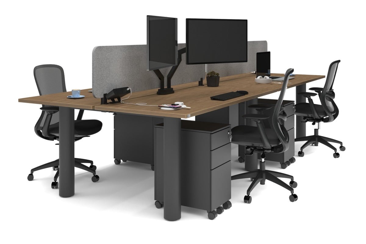 Quadro Cylinder Leg 4 Person Office Workstations [1600L x 700W] Jasonl black leg salvage oak light grey echo panel (400H x 1600W)