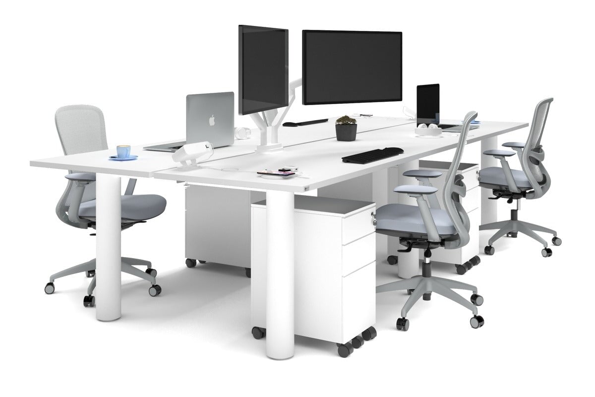 Quadro Cylinder Leg 4 Person Office Workstations [1600L x 700W] Jasonl white leg white none