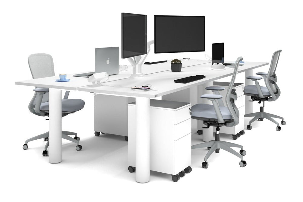 Quadro Cylinder Leg 4 Person Office Workstations [1600L x 700W]-white leg white none