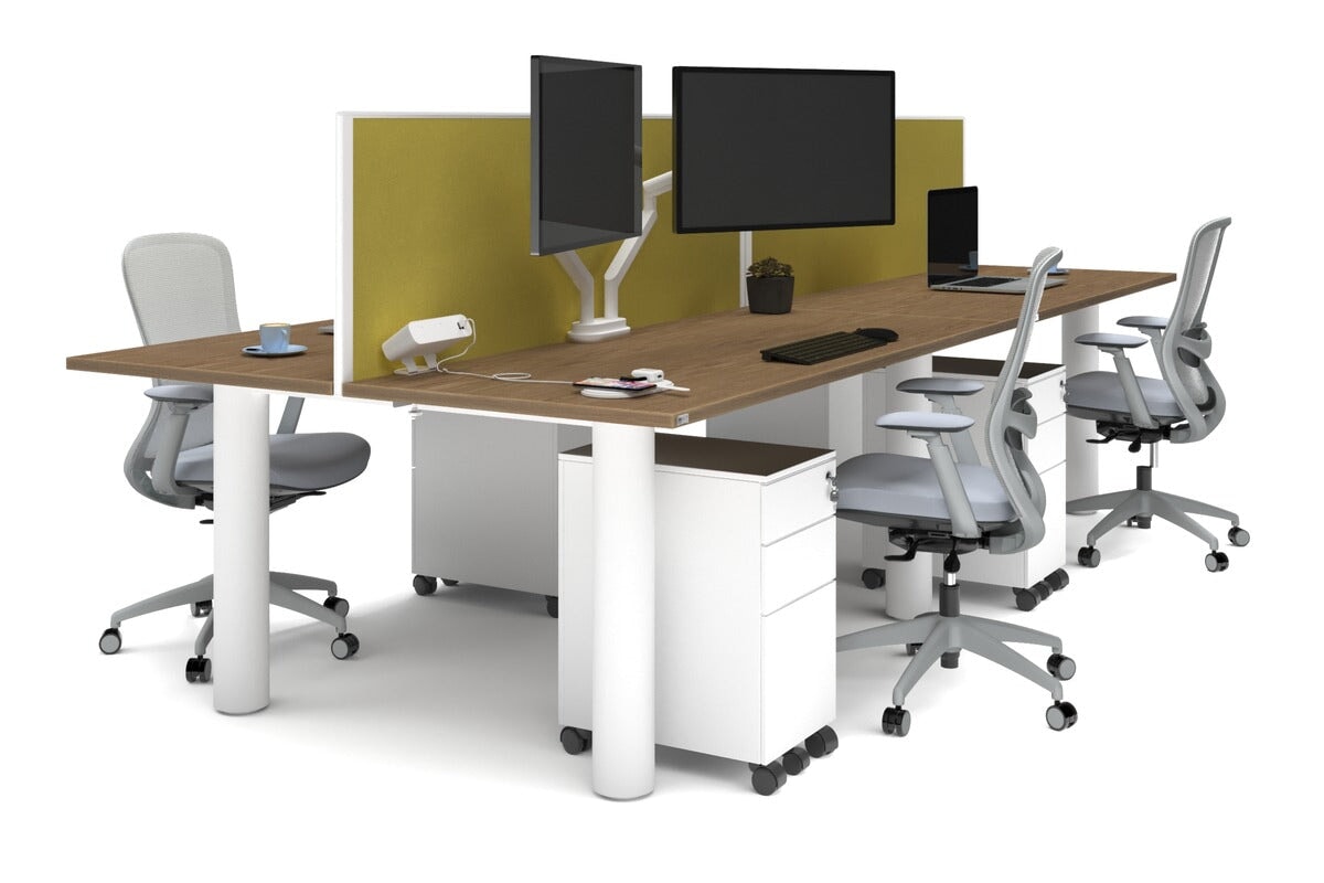 Quadro Cylinder Leg 4 Person Office Workstations [1600L x 700W] Jasonl white leg salvage oak mustard yellow (500H x 1600W)