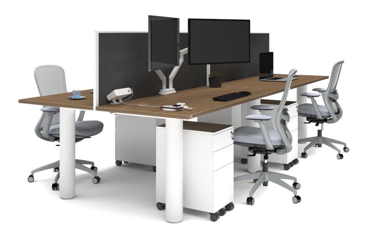 Quadro Cylinder Leg 4 Person Office Workstations [1600L x 700W] Jasonl white leg salvage oak moody charcoal (500H x 1600W)
