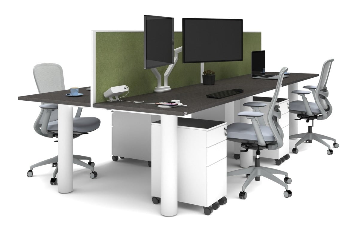 Quadro Cylinder Leg 4 Person Office Workstations [1600L x 700W] Jasonl white leg dark oak green moss (500H x 1600W)