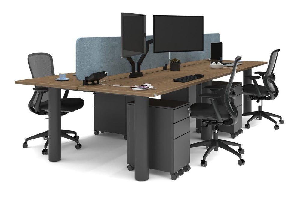 Quadro Cylinder Leg 4 Person Office Workstations [1600L x 700W]-black leg salvage oak blue acoustic panel (400H x 1600W)