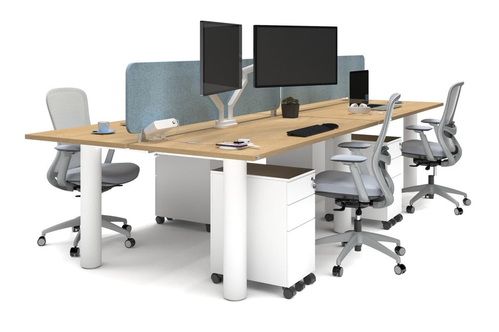 Quadro Cylinder Leg 4 Person Office Workstations [1600L x 700W]-white leg maple blue acoustic panel (400H x 1600W)