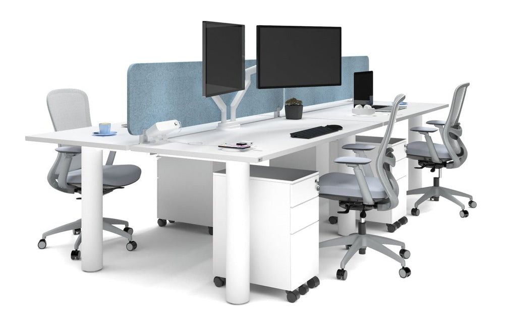 Quadro Cylinder Leg 4 Person Office Workstations [1600L x 700W]-white leg white blue acoustic panel (400H x 1600W)