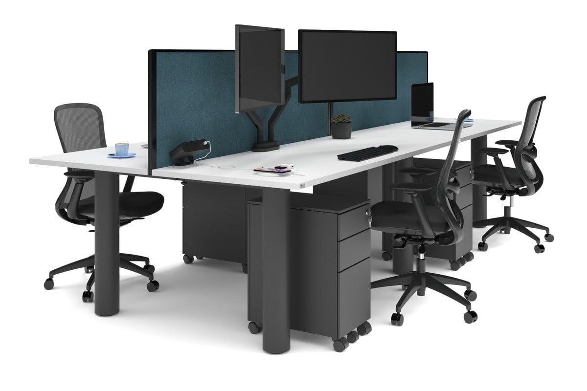Quadro Cylinder Leg 4 Person Office Workstations [1600L x 700W] Jasonl black leg white deep blue (500H x 1600W)